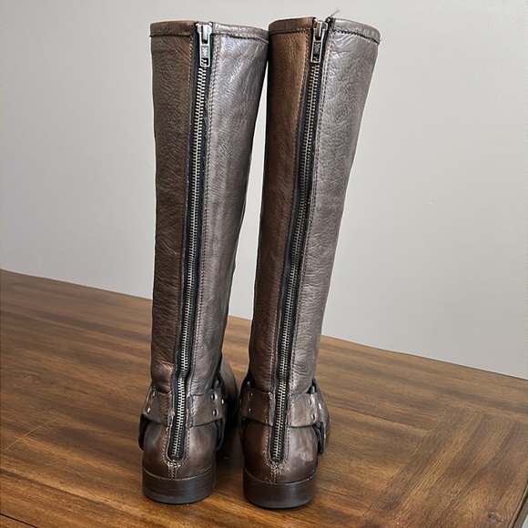 Frye Phillip Harness Tall Leather Riding Boots Gray 3476849 Womens Size 8.5 B - Picture 7 of 16